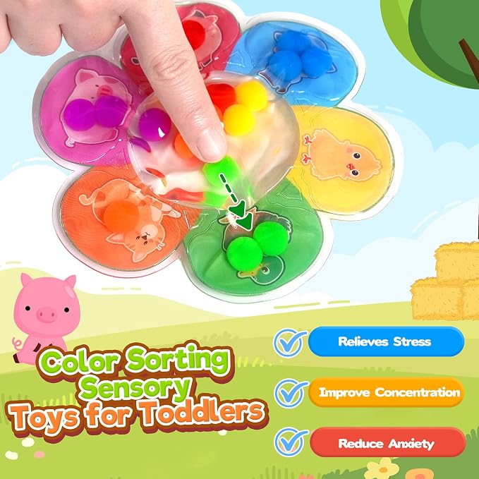 2PC Color Sorting Sensory Toy for Toddler Girl, Farm Animal Roadtrip Travel Essential Fidget Game, Montessori Preschool Learning Activities for Kid Boy Aged 2 3 4 Dementia Easter Basket Stuffer Gift