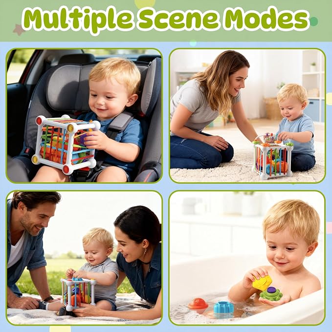 Montessori Sensory Cube Toy for Toddlers | Educational Activity Center with Elastic Sides, perfect Learning Birthday Gift for 18+ Months Baby