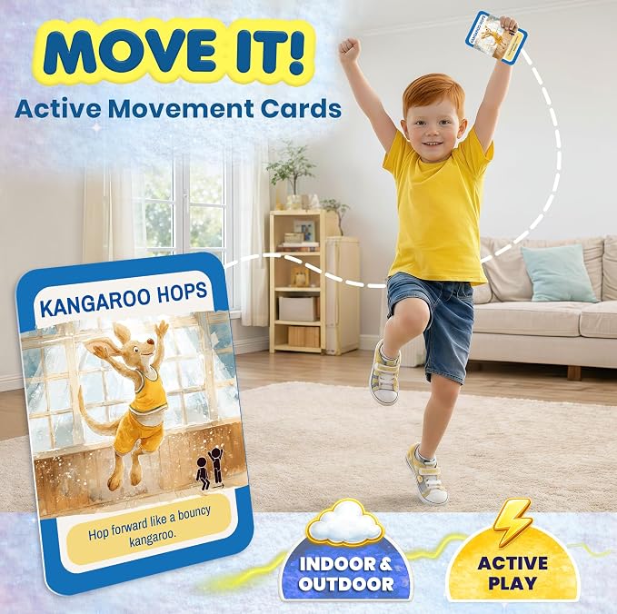 Active Movement Game for Kids Ages 6–8 - Educational Card Game | Animal-Themed Card Set with 50 Movement Tasks for Indoor and Outdoor Brain Breaks, Home and Classroom Activities