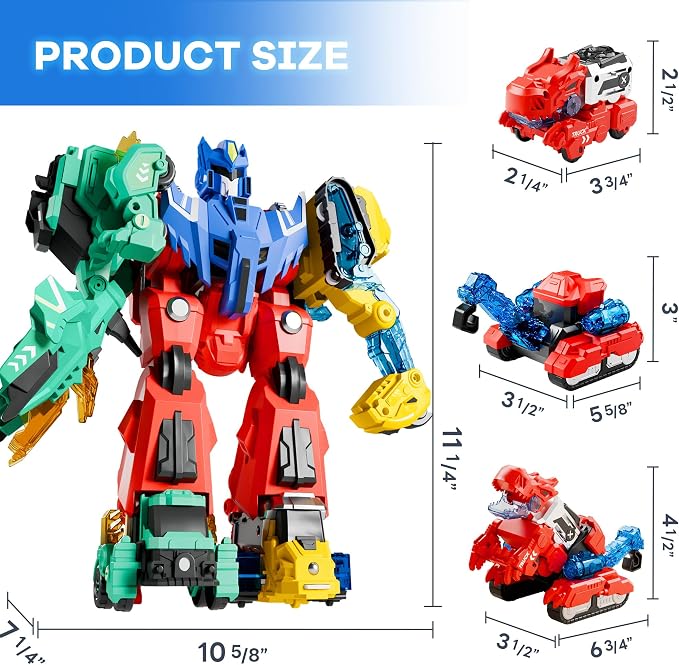 iPlay, iLearn Kids Dinosaur Transform Robot Toy Magnetic Transforming Truck | 6-in-1 Dinosaur Construction Trucks, Toddler STEM Assemble Building Toy, Cool Birthday Gift Age 3 4 5 6 7 8 Year Old Boy Girl