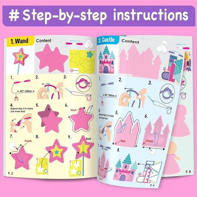 EZCRA Fairy Sewing Kit for Kids Ages 4-8 - 4 Beginner Projects | Children Sewing Craft Kit for Girls. 4 Beginner DIY Projects with Felt Stickers. No Mess Birthday Gift for Girls.