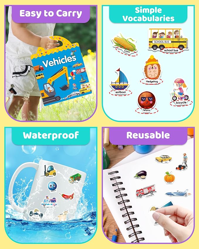 Benresive Reusable Sticker Book for Toddlers, Stickers for Kids, Travel Toy | Toddler Toys, Boys Girls Birthday Gifts, Airplane & Road Trip Essentials Kids, No Mess Waterproof Toddler Crafts Activities