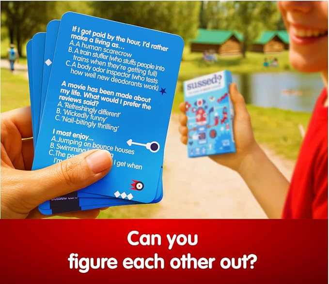 SUSSED The Wacky ‘What Would You Do?’ Social Card Game - Easy Fun for Teens, Boys, Girls, Tweens - Travel Size Game for Road Trips - Kids Ages 10+ & Adults - Cool Blue Deck