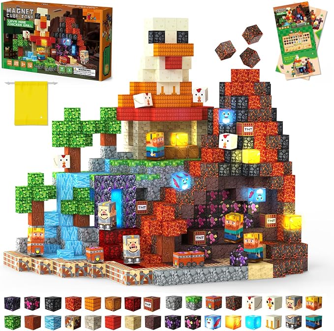 Magnetic Building Blocks STEM Toy Magnet Cubes for Kids 4-12 | Magnetic Cubes, 0.8 inches Building Blocks, Christmas Birthday Gifts for Kids Boys Girls Lava Grill Chicken-200pcs