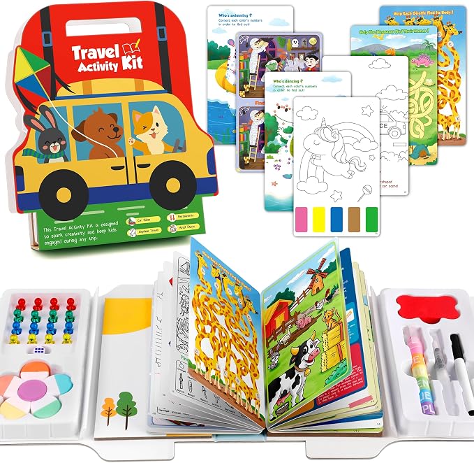 Torlam Busy Book Travel Toys for Kids,Quiet Busy Board Learning Activities for Fine Motor Skills, Montessori Toys Boy Girl Birthday Gifts,Preschool Sensory Book Travel Games for Airplane Car Road Trip