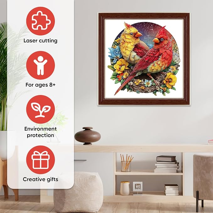 MEATRN Puzzles for Adults, Winter Cardinals Wooden Puzzles, 508 Pcs | Fun Educational Christmas Decorative Gift, Relaxing Wood Puzzle Game for Family & Friends, 16.5x16.7 in