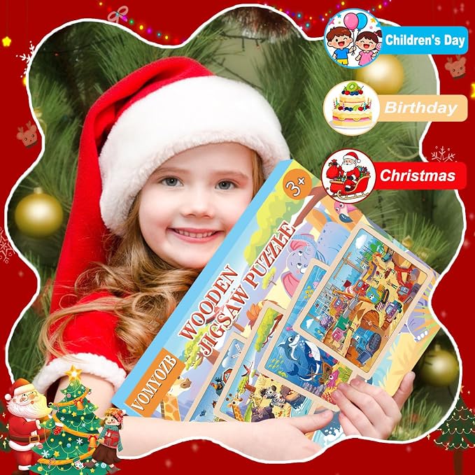 Wooden Puzzles for Kids Ages 4-6, 4 Packs 24 Pcs Wooden Jigsaw Puzzles for Toddlers Ages 3-5, Preschool Educational Puzzle Toys Gifts for 3 4 5 6 Boys Girls