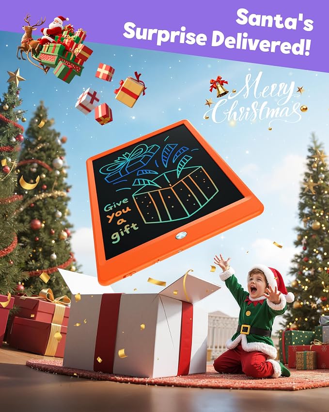 LCD Writing Tablet for Kids, 10-inch Coloring Drawing Pad, Mess Free Doodle Board, Airplane Travel Toys for Boys and Toddlers, Gifts for 3 4 5 6 7 8 Year Old Girls(Orange)