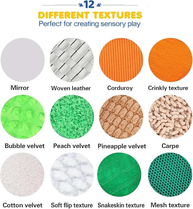 Textured Tactile Sensory Toys, 12 Pack Sensory Mats for Babies | 6+ Months & Toddlers 1-3 Years | Fine Motor Skills Development | Washable Baby Play Wall Toys
