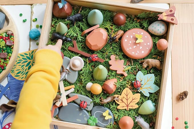 Tender Leaf Toys My Forest Floor - Wooden Open-Ended Tinker Tray Creative Play Box with Removable Compartments - Montessori Toy for Imaginative Play - Age 3+