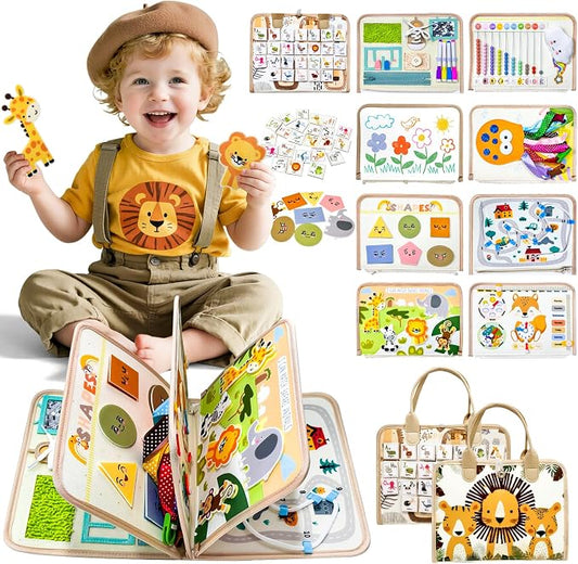 Aurasys Busy Board Montessori Toys for Toddlers Birthday Gifts | Montessori Busy Book Sensory Board for Learning Fine Motor Skills, Airplane Travel Toys for Boy & Girl