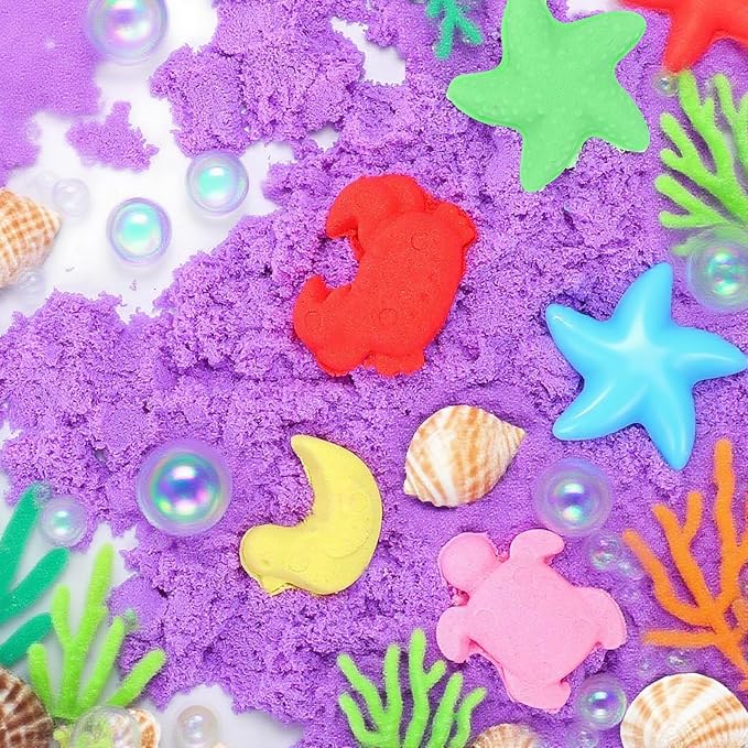 FURWEY Play Sand Set,17.6lbs Colorful Sensory Sand,22 Tools Molds,Art Kit | Play Sand Art Kits for Children Ages 3+ to Relaxing Creative Activities, Sensory Play Set with Tools