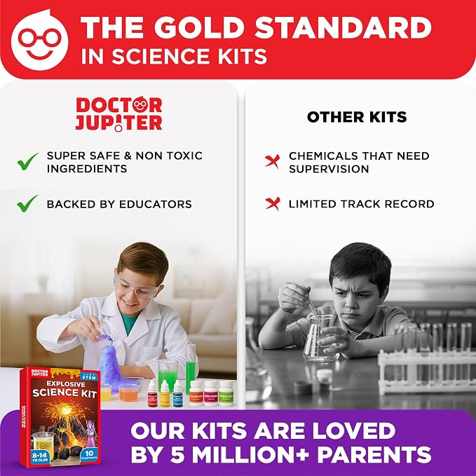 Doctor Jupiter Explosive Science Experiments Kit for Kids Ages 8+ | Erupting Volcano Science Kits for Kids Ages 8-12, Birthday Gift Ideas for Boys & Girls 8-10-12 Year Olds, STEM Toys