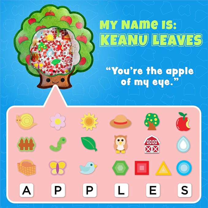 Vango BIZYBOO Keanu Leaves - Seek & Find Plush Travel Toy for Kids Ages 2+ | 25+ hidden objects to spy, handheld scavenger hunt, matching card, sensory play, fine motor skills, quiet car & plane rides