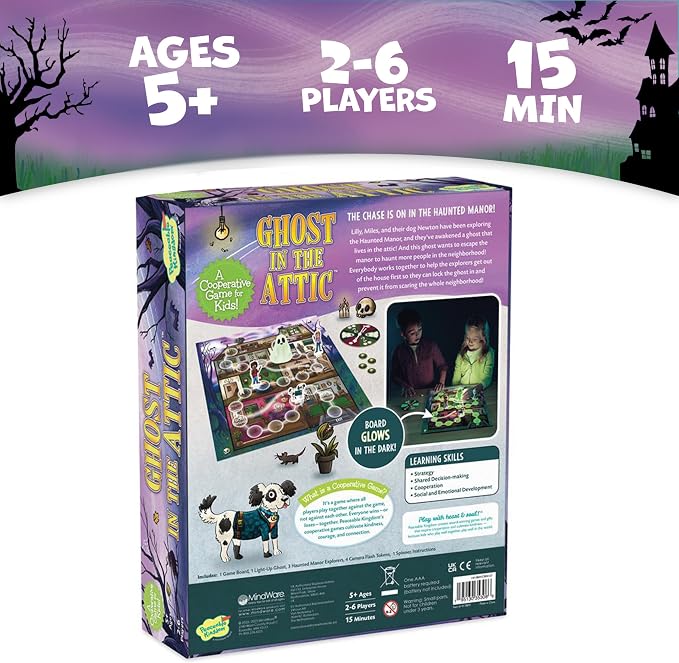 Peaceable Kingdom Ghost in the Attic - Cooperative Board Game for Family Game Night – Unique Glow-in-the-Dark Board Game - Great for Kids Ages 5 & Up