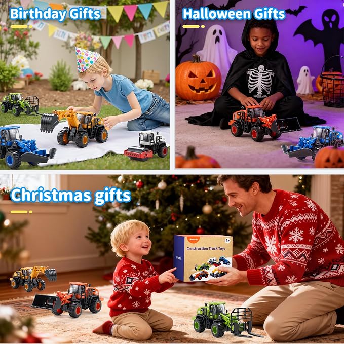 Construction Truck Toys for Toddlers | 5Pcs Push Go Tractor Toys, Sandbox Excavator Toys, Christmas Birthday Gifts for 3 4 5 6 Year Old Boys Girls
