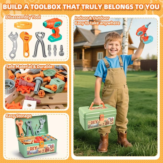 VEAIS Kids Tool Set with Drill,148Pcs Tool Set with Toolbox,STEM Montessori Toys for 3 4 5 Year Old,Pretend Play Kid Toy,Educational Construction Toy for 3-5 Year Old Boy Girl,Birthday Gift for Kids