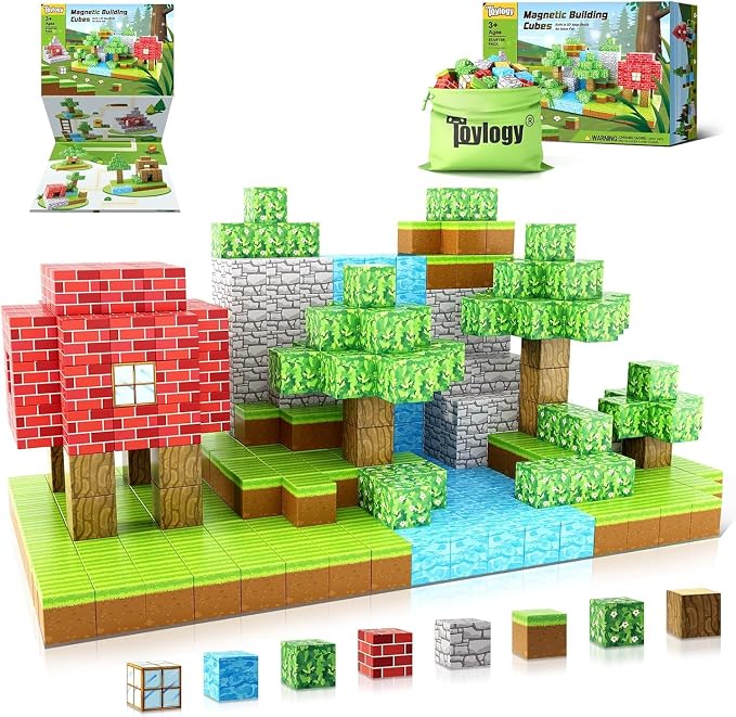 Magnetic Blocks 1 inch Magnetic Building Blocks for Kids Age 3-5 5-7 6-8 | Magnet Learning Sensory Toys, Game Inspired Building Craft, Holiday Toys Birthday Gifts, Mine Magnet World Stacking Cubes