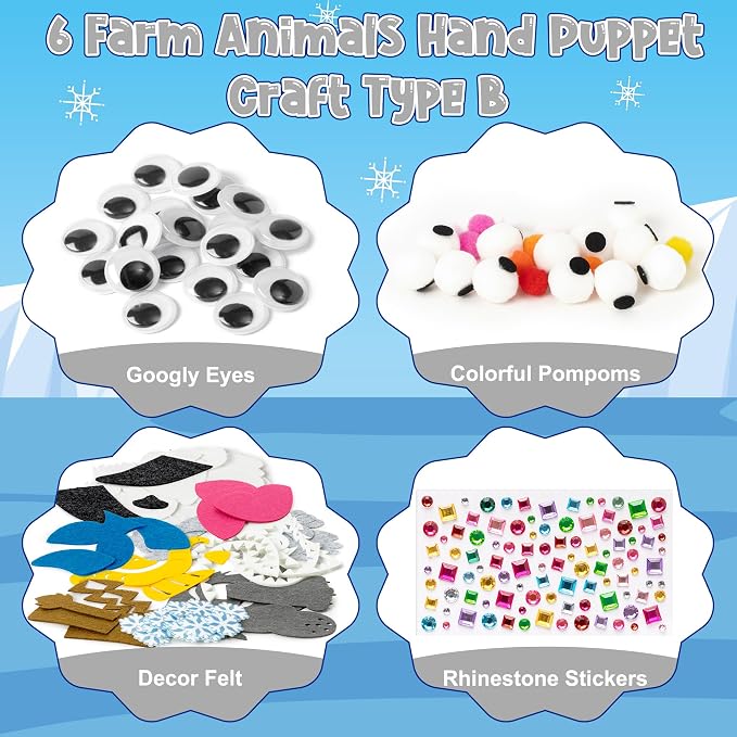 WATINC Hand Puppet Making Kit, Felt Sock Puppet Toys for Kids (Polar B) | 6 Styles, Make Your Own Storytelling & Role Play Crafts, Creative Group Activity, Party Favors & Gifts for Kids Ages 4-8