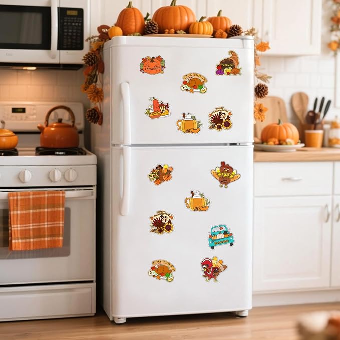 Thanksgiving Coloring Arts Crafts Kits - 30Pcs Fall Color Your Own Magnets for Kids Turkey Pumpkin Blank DIY Coloring Magnets for Autumn Party Fridge Refrigerator School Classroom Activities Decors