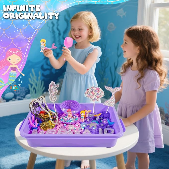 Bbiamsleep Mermaid Sensory Bin, 119 Pcs Mermaid Sensory Kit for Birthday | ﻿ Mermaid Sensory Bin Items, Mermaid Sensory Filler with Sandboxes Accessories