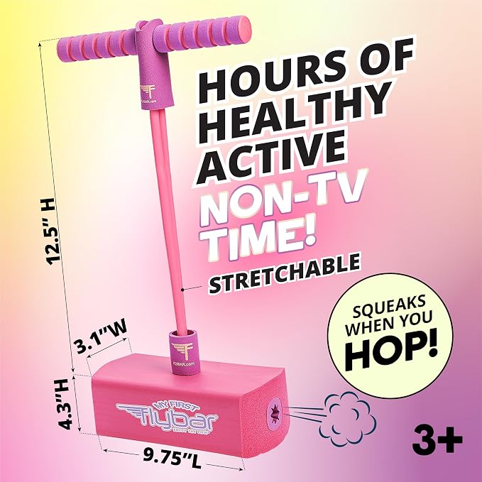 Flybar My First Foam Pogo Jumper for Kids Fun and Safe Pogo Stick for Toddlers, Durable Foam and Bungee Jumper for Ages 3 and up, Supports up to 250lbs (Pink)