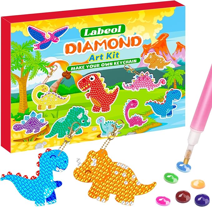 Labeol Arts and Crafts for Kids - Creat Your Own GEM Keychains-5D Diamond Painting by Numbers GEM Kits for Kids Girls Toddler Age 6-7 6-8 10-12