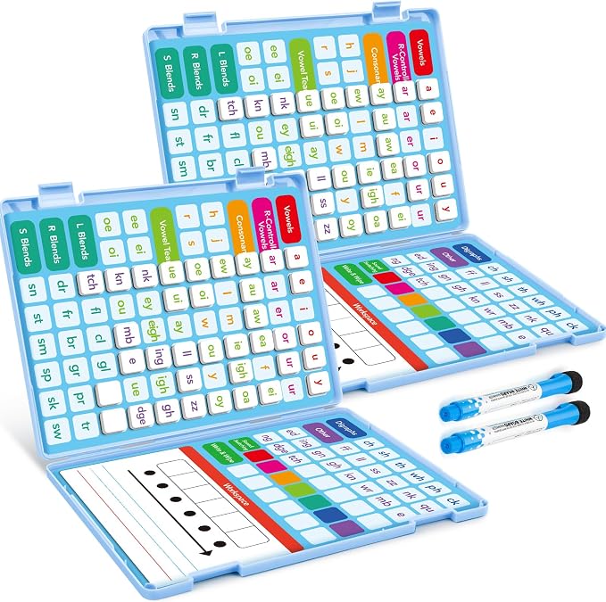 Aizweb 2 Pack Phonics Letter Tiles Set,All-in-one Phonics Kit,Reading &Spelling Games with Dry-Erase Boards&Storage Case,Phonics Games for Preschool& Kindergarten Classroom Learning