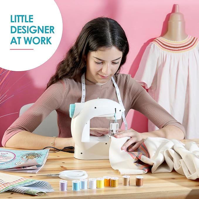 CraftBud Mini Sewing Machine for Beginners, Adults and Kids Sewing Machine | 122-Piece Sewing Kit Accessories, Portable, Dual Speed, Extension Table, Foot Pedal, Built-in Light, Guide Book & More, White