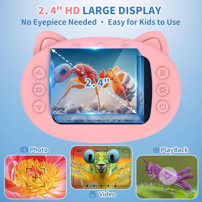 Kids Handheld Digital Microscope 1000X: Science Gift Kit STEM Toy Ages 5-13 | 8GB SD Card for Photo/video, Rechargeable, 2.4" Screen, 8 LEDs, Portable Magnifying Glass Pocket Miniscope for Girls Boys