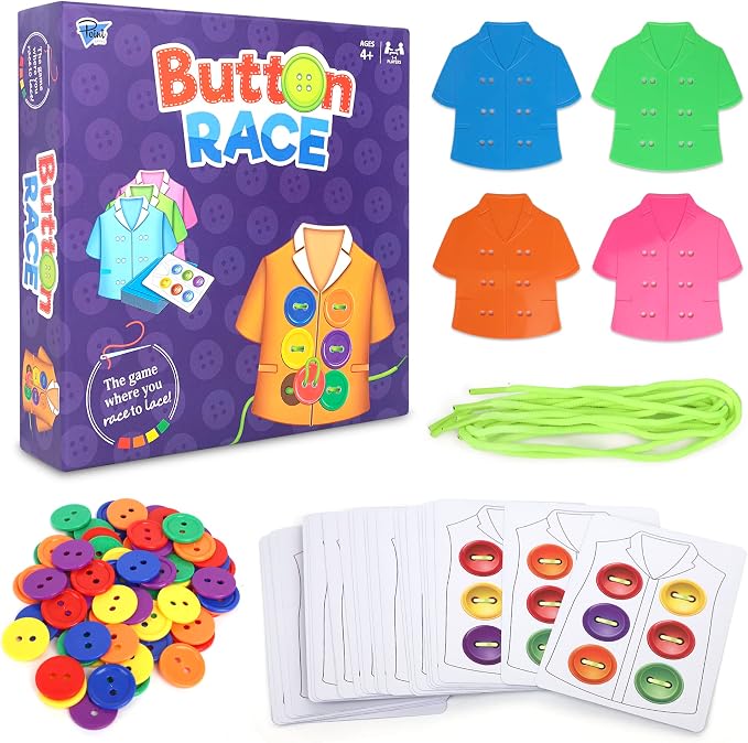 Lacing Cards Sequence Game - Threading. Sewing, Button Lace Occupational Therapy Toy, Boys & Girls Fine Motor Toys, Educational Preschool Games for Kids Ages 4+