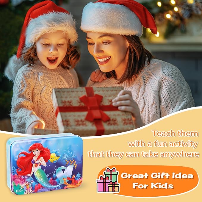 LELEMON Pretty Puzzles for Kids Ages 4-6,100 Piece Puzzles for Kids Ages 4-8,Educational Jigsaw Puzzles in a Metal Box,Childrens 100 Piece Puzzle Games Puzzle Toys for Girls and Boys | Educational Kids Puzzles Jigsaw Puzzles for Kids Ages 6-8,Childrens...