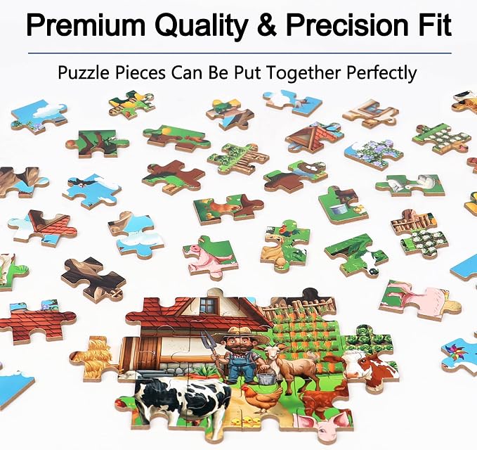 LELEMON Puzzles for Kids Ages 4-6,60 Piece Puzzles for Kids in a Metal Box | Farm Educational Jigsaw Puzzles Kids Puzzles,Childrens Puzzle Games Puzzle Toys for Girls and Boys