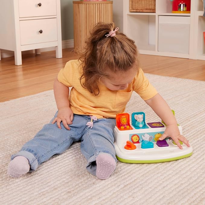 Battat Pop-Up Toy, Pop-Up Pals Cause-and-Effect Animal Toy, Toddler, 4 Pals | 4 animal pals pop up with turn, press, flip, and slide actions; colors, shapes, carry handle, Toddler, 4 Pals; 18+ Months