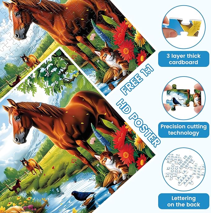 300 Piece Jigsaw Puzzle for Adults, Horse 300 Piece Jigsaw Puzzle for Kids | Cat Jigsaw Puzzles, Animal Jigsaw Puzzles, Creative Games and Holiday Party Gifts, Fun and Challenging Family Games