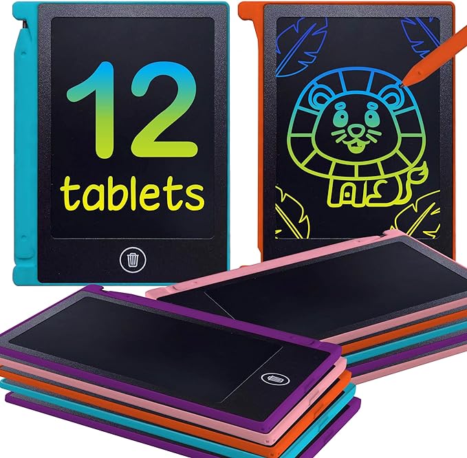 Playtapus Mini LCD Writing Tablet for Kids, 12 Pack – 4.5" Reusable Doodle Boards, Non-Candy Party Favors, Goodie Bag Fillers, Classroom Prizes, Screen-Free Travel Toys for Boys & Girls Ages 3-8