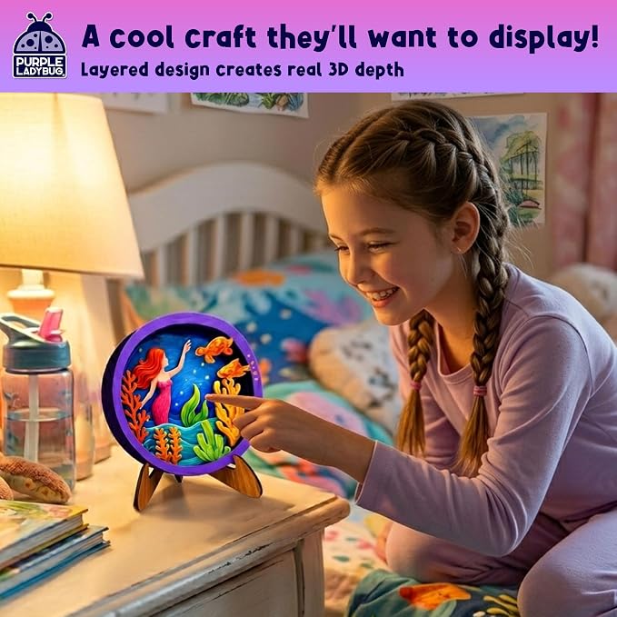 Mermaid 3D Painting Kit - Wooden Painting Crafts for Kids - Craft Kits for Girls Ages 8-12, DIY Crafts Paint Set Art Projects - Arts and Crafts for Girl 6 7 9 11 - Girls Birthday Gifts Age 8-10