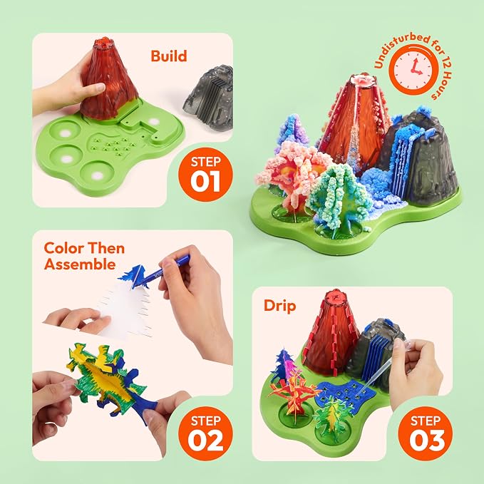 JOVA Klever Kits Crystal Land Growing Lab- Craft Kits for Kids Aged 8+ Science Gifts with 6 Unique Natural Elements and Light-Up Base, STEM Activities Birthday Gift
