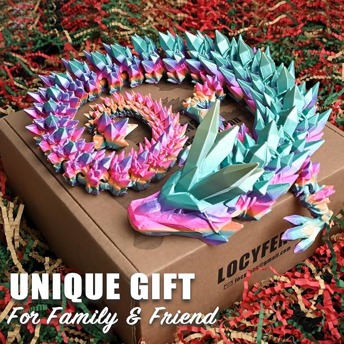 30 Inch Large 3D Printed Dragon 76cm Long Fidget Toy Gift Decor | Flexible Giant Articulated Dragon Toy, Home Desk Decoration, Birthdays Christmas Gift for Kids Boys Girls Adults, Rainbow