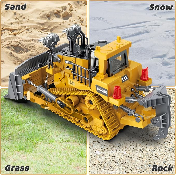 Remote Control Bulldozer Toys, Construction Vehicles Trucks for Kids | Metal RC Electric Tractor Loader Toys, Christmas Birthday Gifts for 3 4 5 6 7 8 9 10 11 12 Year Old Boys Girls Kids
