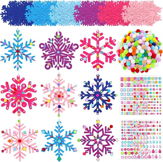 Jetec 72 Set Holiday Snowflake Craft Kit, Felt DIY Winter,Assorted Color | Holiday Arts and Crafts for Boys Girls, Colorful Felt Poms, Self-Adhesive Gem Stickers, Winter Party Ornament DIY