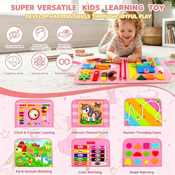 Busy Board Montessori Toys for Children,Felt Sensory Activity Board Sorting Toy for Kids