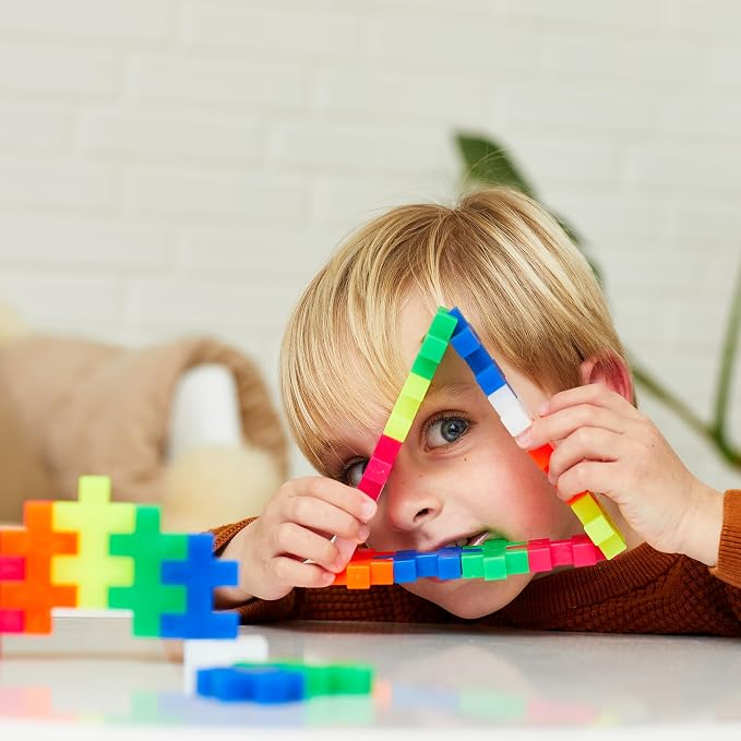 PLUS PLUS Big 100 Piece, Neon Color Mix - Large Blocks for Toddlers | Quiet Stem Toys for Toddlers, Prek Classroom Essentials, Waffle Blocks Jumbo, Stem Bins for Classroom, Sensory Bins