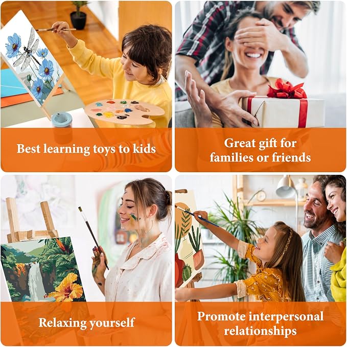 Fountor Framed Paint by Numbers Kit for Adults Beginner & Kids Ages 8-12, Dragonfly Paint by Number with Frame, Easy Acrylic Flowers Painting by Numbers Kit on Canvas 8x12 inch