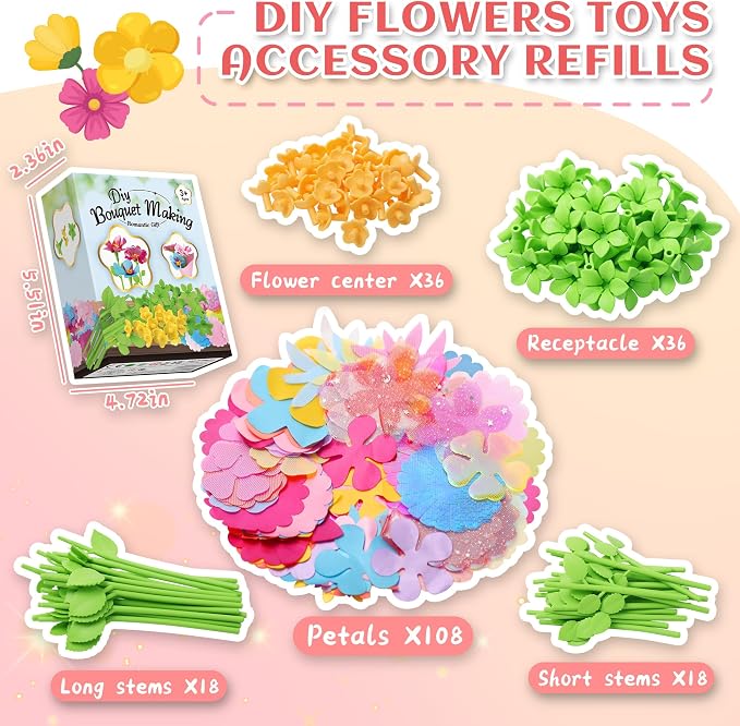 Kufanda DIY Fabric Flower Bouquets Toys Accessories Can Make 36 Flowers, DIY Arts & Crafts Toy Parts