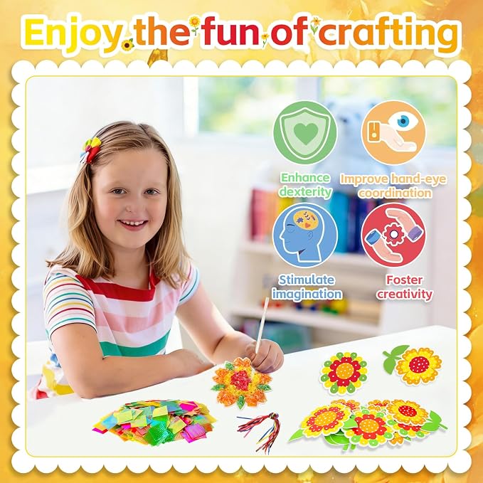 Fennoral 12 Pack Sunflower Craft Kit for Kids Make You Own Sunflower Poke in Art and Crafts DIY for Boys Girls Summer Classroom Art Activities Birthday Gifts Party Decoration