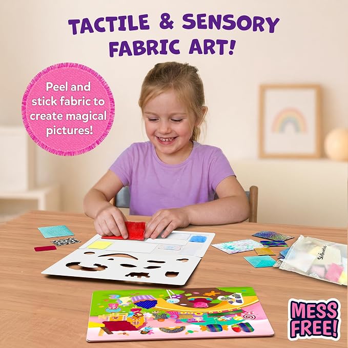 Skillmatics Fab Tabs – Unicorns & Princesses, Fabric Art, Sewing Craft Kit | Peel & Stick Sticker Activity, Mess-Free Play, Travel Toy, Gifts for Boys & Girls Ages 4, 5, 6, 7, 8, 9