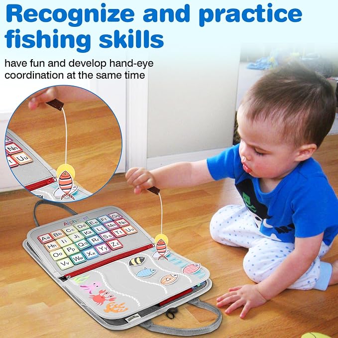 Busy Board Montessori Toys for Boy & Girl Birthday Gifts, Autism Sensory Travel Toy, Educational Activity Sensory Busy Book for Learning Fine Motor Skills, Gray