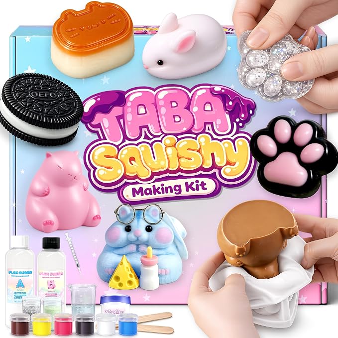 Funewest DIY Taba Squishy Making Kit for Kids, Make Your Own Squishies | Beginner-Friendly Flex Rubber Craft Kit, 16oz Liquid Silicone and 6 Mold, Sensory Squishy Fun, Gift for Girls Boys Ages 8-12