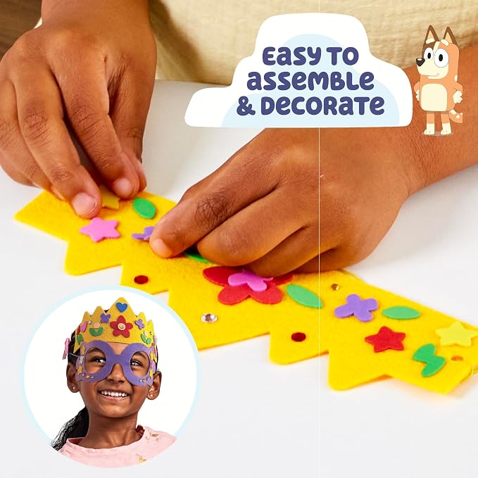 Bluey Creative Dress-Up Set, Includes Colorable Cape, Felt Crown, & Play Mask, Foam Stickers, Coloring Markers, and Gems, Bluey Toys, Toddler Activities, Dress Up Costumes for Kids, Fun Family Toy